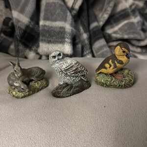 The Bronze menagerie set of bunnies, owls, and a duck